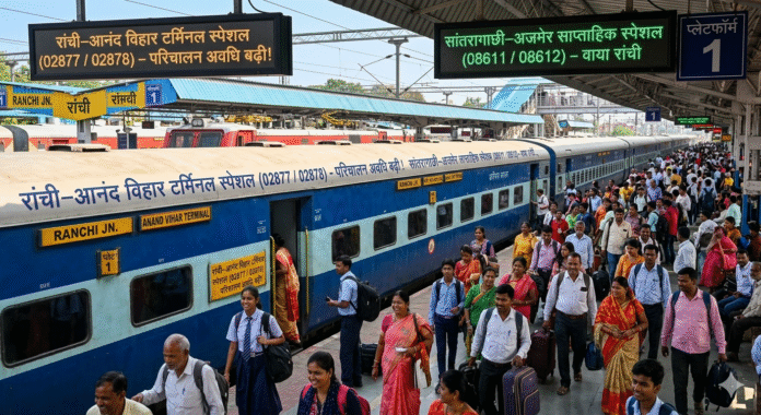 रांची-आनंद विहार समेत कई स्पेशल ट्रेनों का परिचालन बढ़ा, यात्रियों को मिलेगा राहत