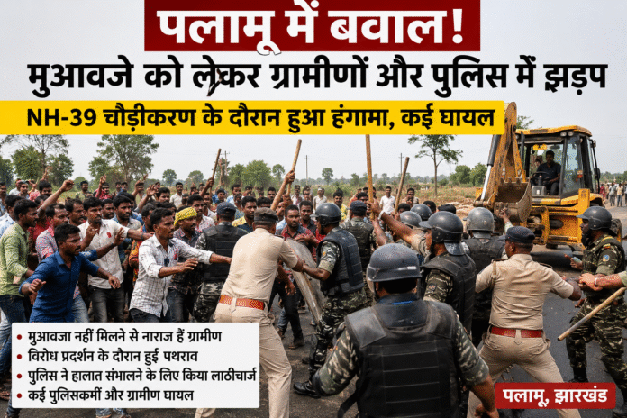 पलामू में मुआवजे को लेकर बवाल: NH-39 चौड़ीकरण के दौरान ग्रामीणों और पुलिस में झड़प, कई घायल